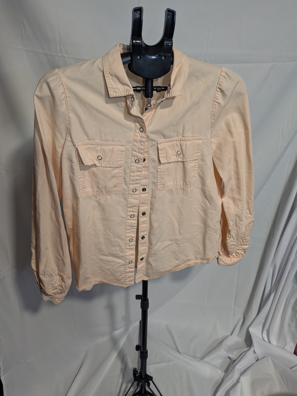 Nine West Light Peach Snap-Front Button Down Shirt